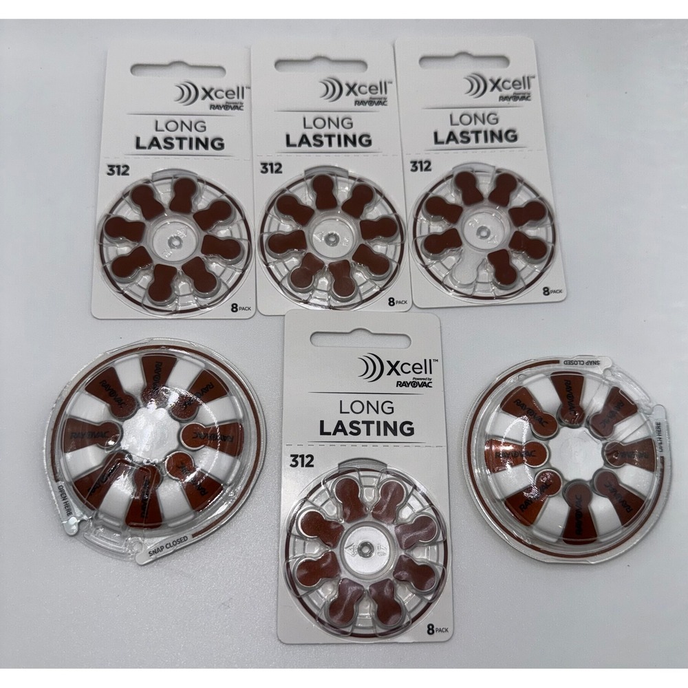Lot of 6 Rayovac Xcell 312 Hearing Aid Batteries Brown Tab 8-Pack 48 Total 1.45V